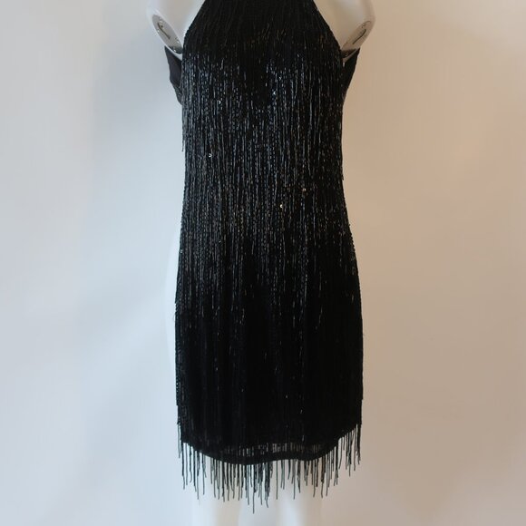 Womens Shag Boutique Black Beaded Fringe Dress XS - Picture 6 of 9